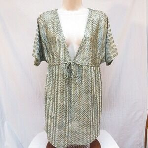 Motherhood Maternity Shirt Blouse Top Sheer Brown and Aqua Chevron Shirt Size S